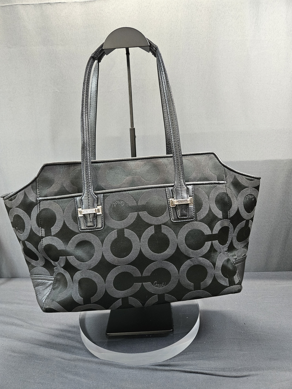 Signature  COACH Taylor Op Art Alexis Carry-All Tote Handbag F25501 Black/black - Picture 2 of 14